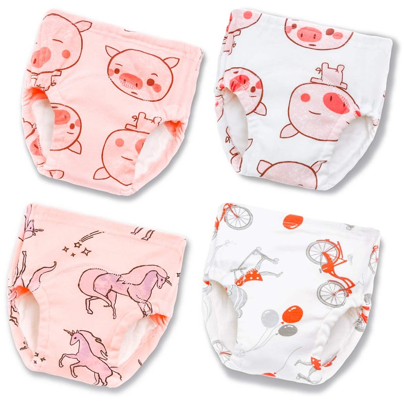 Joyo roy Soft Potty Training Pants 4 Packs Reusable Toddler Training Underwear Girls 3T 100% Cotton Absorbent Kid Confident Potty Training Underwear for Girls Stretchable Waterproof Pee Pants - Image 1